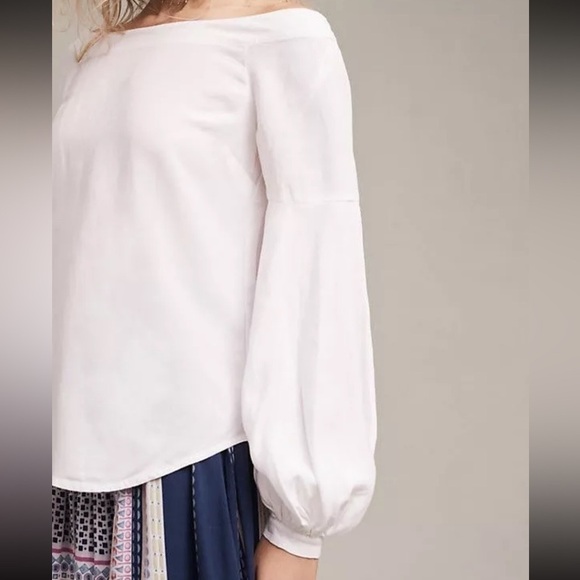 [US12]Floreat Anthropologie Linen Blend White Off-Shoulder WMN Poppy Bell Blouse - Picture 3 of 8
